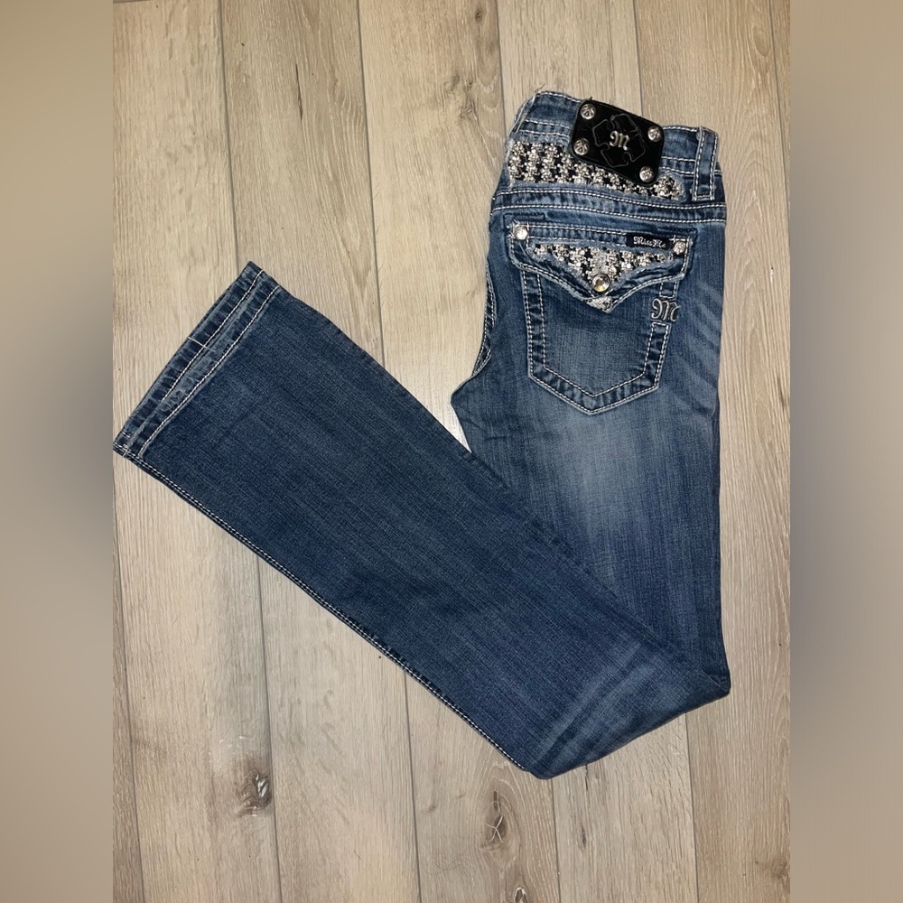 Rhinestone miss me bootcut jeans